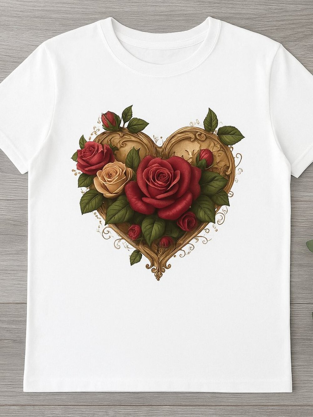 Women Vintage Floral Heart Graphic T-Shirt Rose Flower Casual